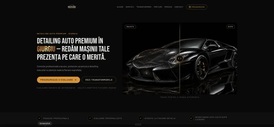Răzvan Detailing — captură a website-ului
